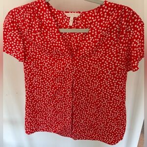 Rebecca Taylor Women's Red Floral Printed Crepe Malia V-Neck Blouse Top Size 2